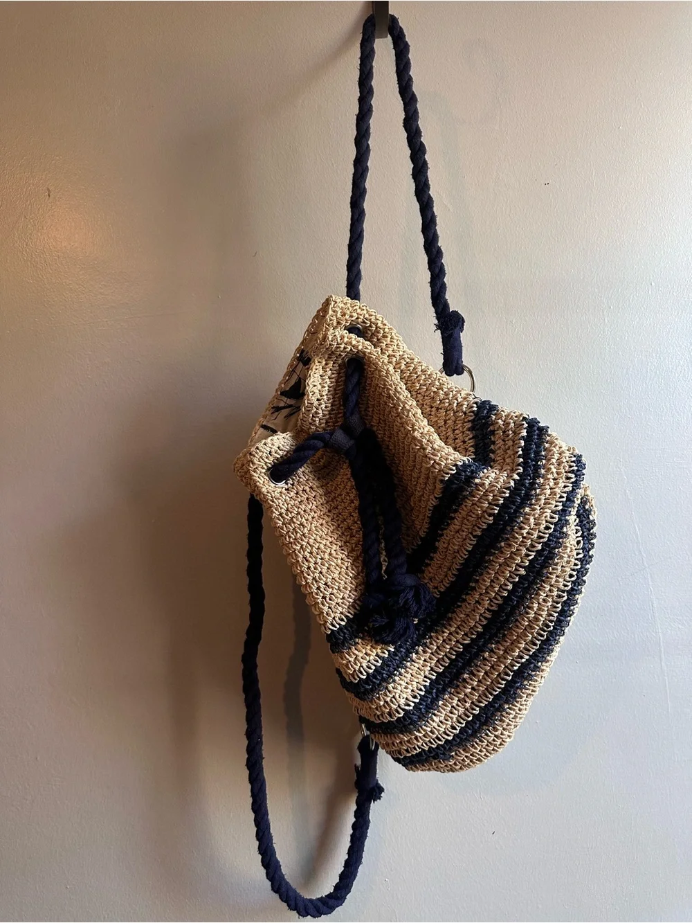 Cynthia Rowley Woven Straw Drawstring Bucket backpack